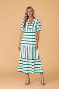 Stripe Ricrac Trim Notched Neck Midi Dress - Rooted & Reckless Co.