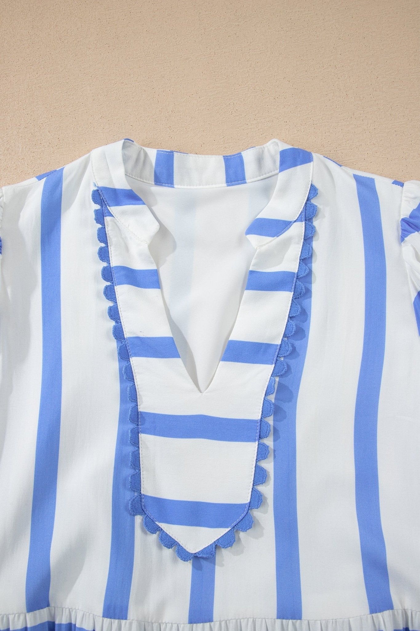 Stripe Ricrac Trim Short Sleeve Midi Dress - Rooted & Reckless Co.