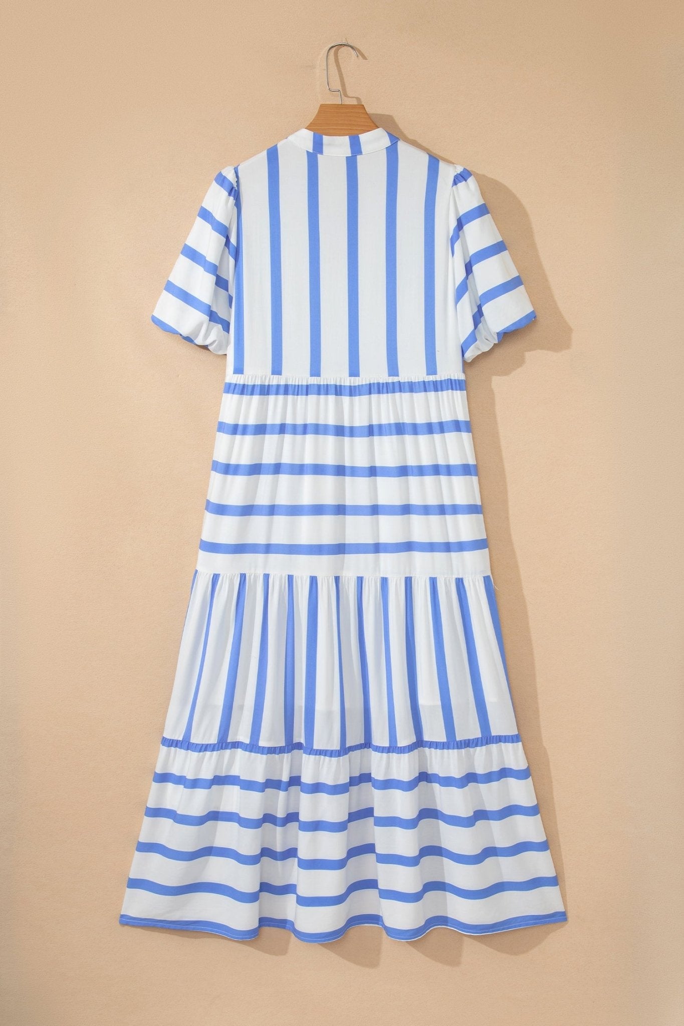 Stripe Ricrac Trim Short Sleeve Midi Dress - Rooted & Reckless Co.