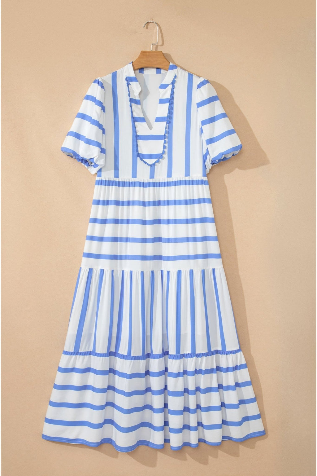 Stripe Ricrac Trim Short Sleeve Midi Dress - Rooted & Reckless Co.