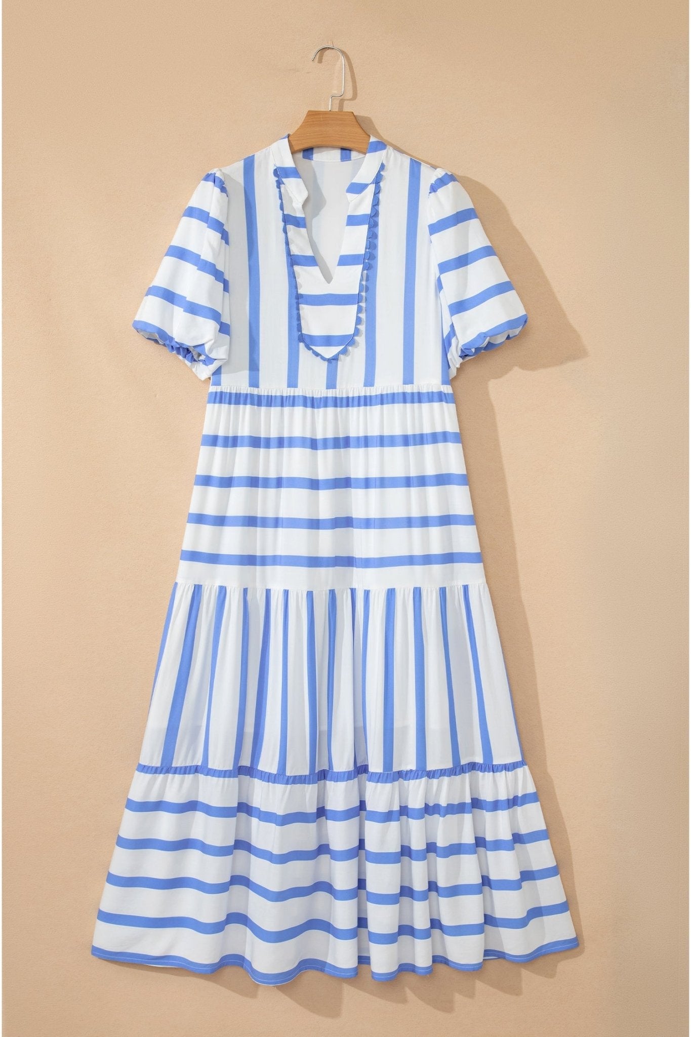 Stripe Ricrac Trim Short Sleeve Midi Dress - Rooted & Reckless Co.