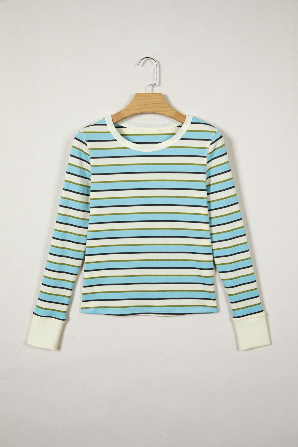 Stripe Round Neck Ribbed Knit Long Sleeve Top - Rooted & Reckless Co.