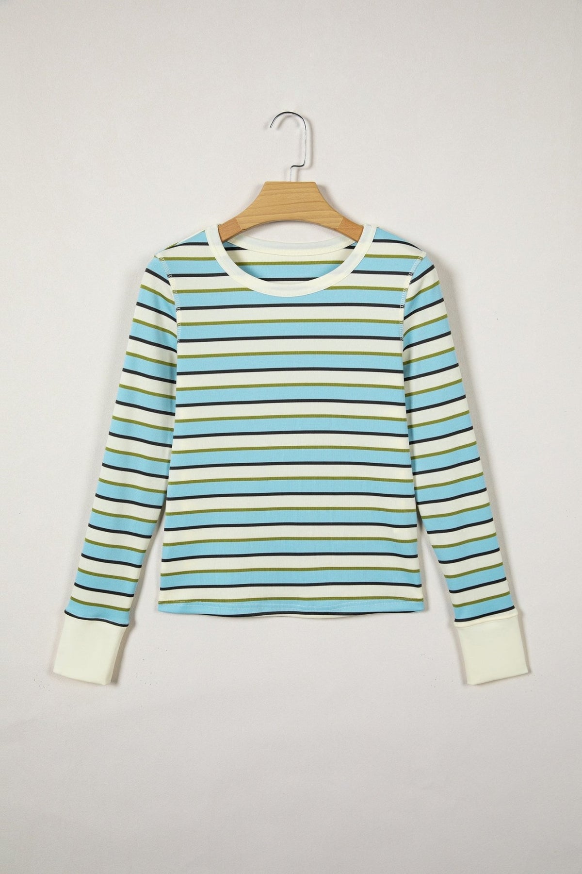 Stripe Round Neck Ribbed Knit Long Sleeve Top - Rooted & Reckless Co.