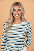 Stripe Round Neck Ribbed Knit Long Sleeve Top - Rooted & Reckless Co.