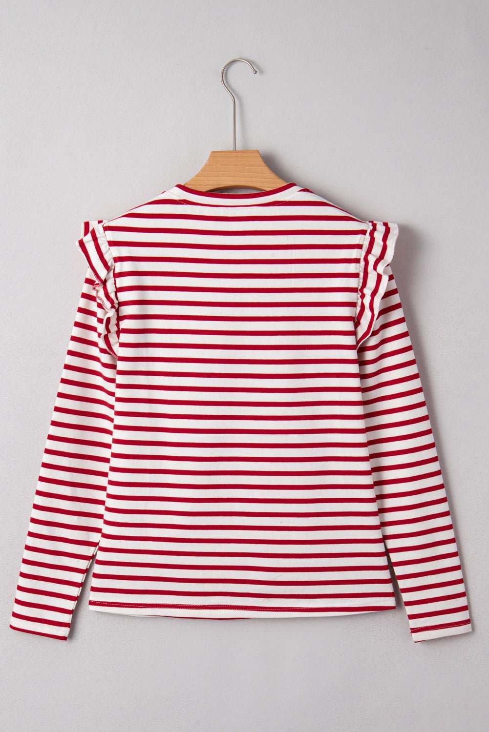 Stripe Round Neck Ruffle Trim Long Sleeve Top - Rooted & Reckless Co.