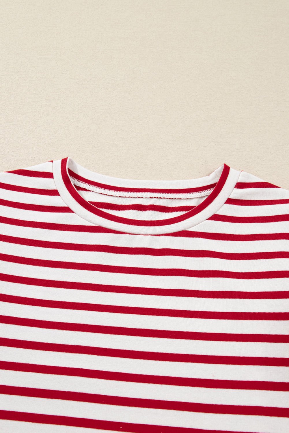 Stripe Round Neck Ruffle Trim Long Sleeve Top - Rooted & Reckless Co.