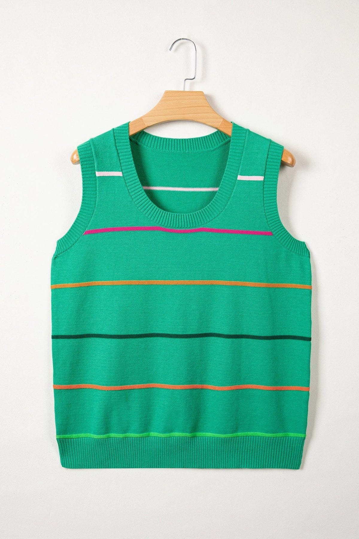 Stripe Round Neck Sleeveless Sweater Tank - Rooted & Reckless Co.