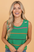 Stripe Round Neck Sleeveless Sweater Tank - Rooted & Reckless Co.