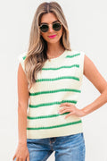 Stripe Round Neck Sleeveless Sweater Top - Rooted & Reckless Co.