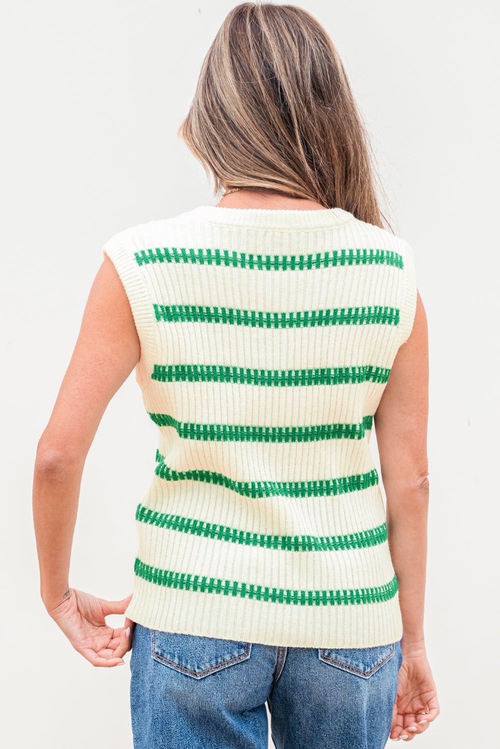 Stripe Round Neck Sleeveless Sweater Top - Rooted & Reckless Co.