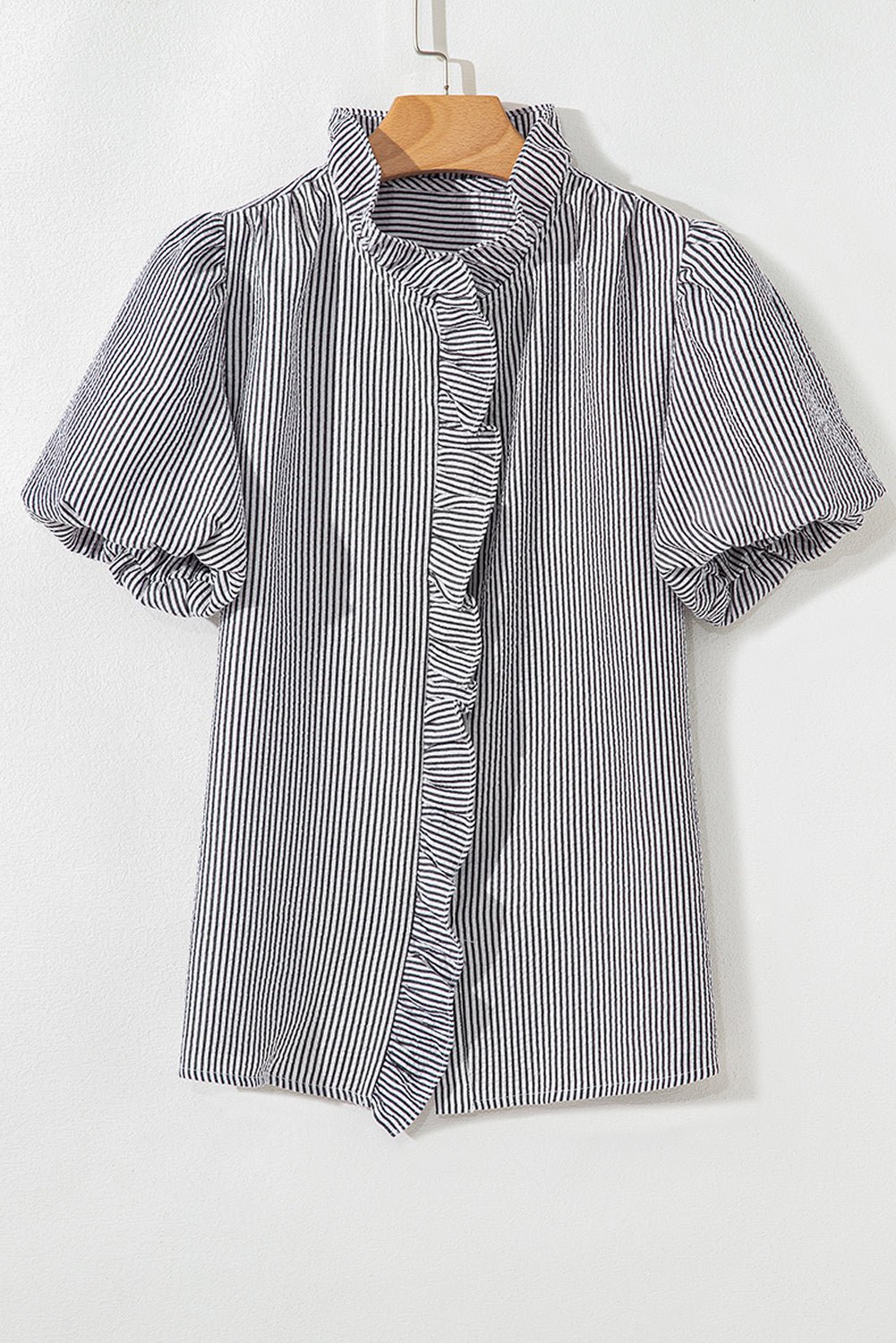 Stripe Ruffle Bubble Sleeve Shirt - Rooted & Reckless Co.