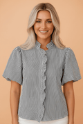 Stripe Ruffle Bubble Sleeve Shirt - Rooted & Reckless Co.