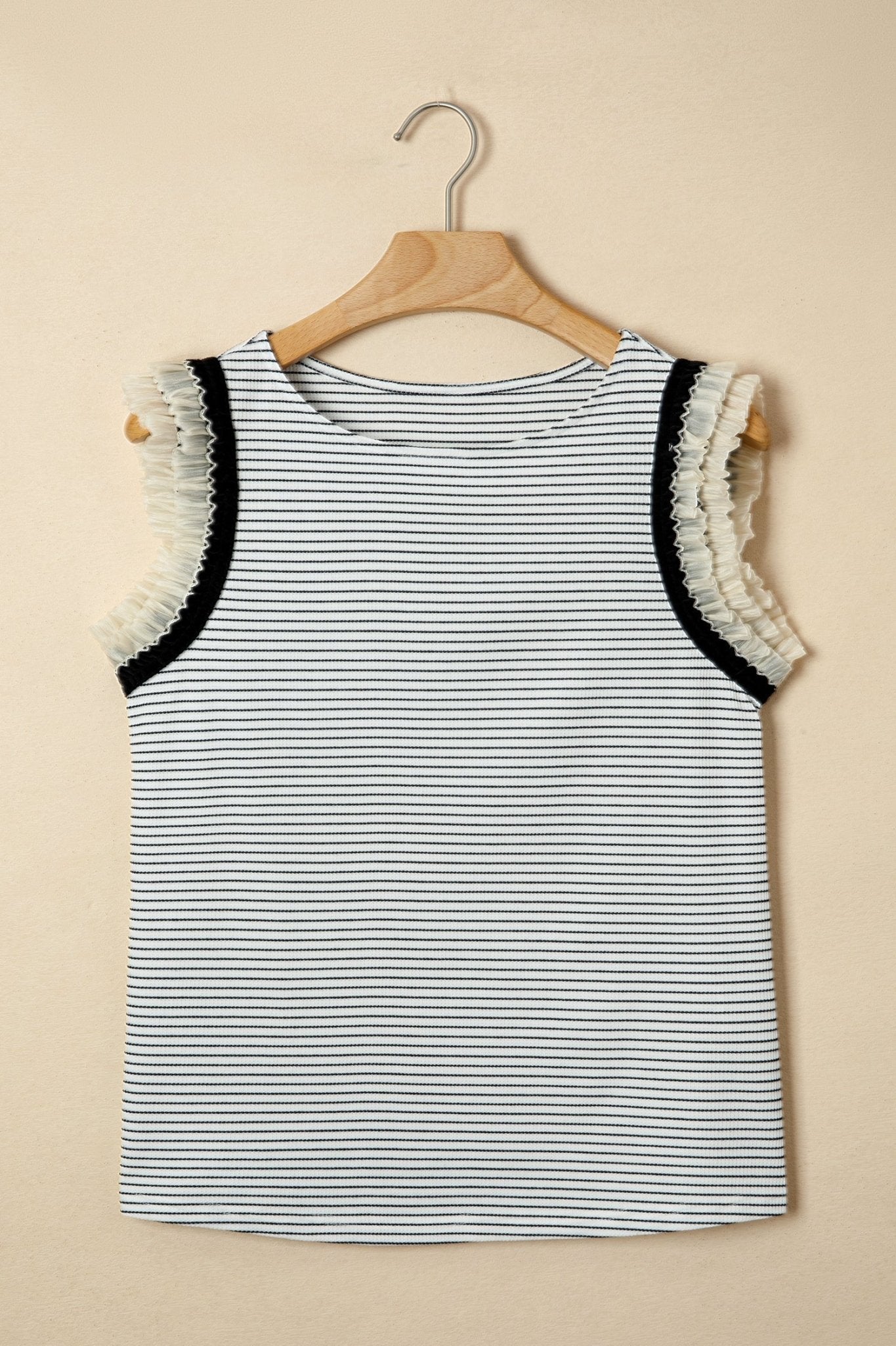 Stripe Ruffle Contrast Trim Tank Top - Rooted & Reckless Co.