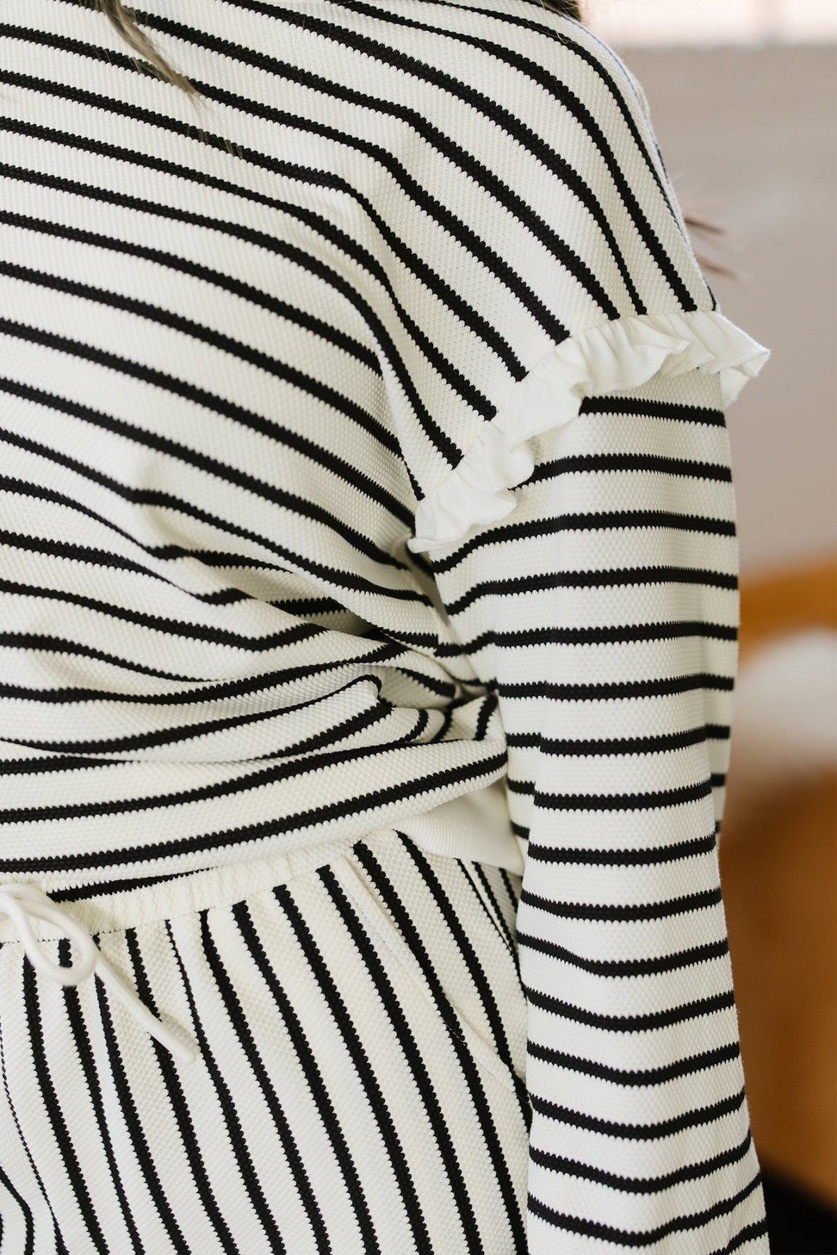 Stripe Ruffle Drop Shoulder Top and Pants Set - Rooted & Reckless Co.