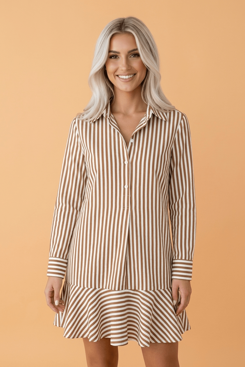 Stripe Ruffle Hem Long Sleeve Mini Dress - Rooted & Reckless Co.