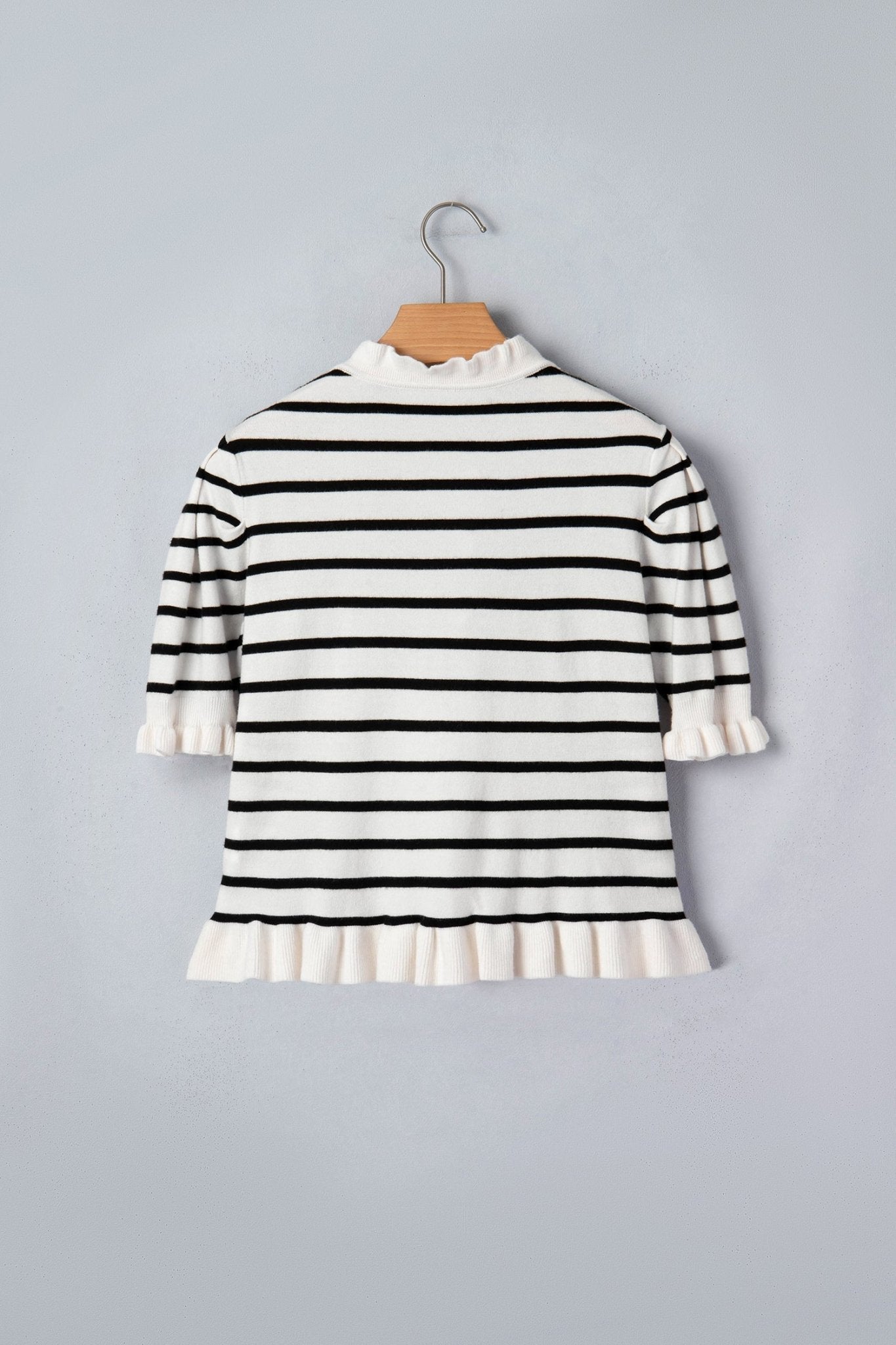 Stripe Ruffle Knit Short Sleeve Buttoned Cardigan - Rooted & Reckless Co.