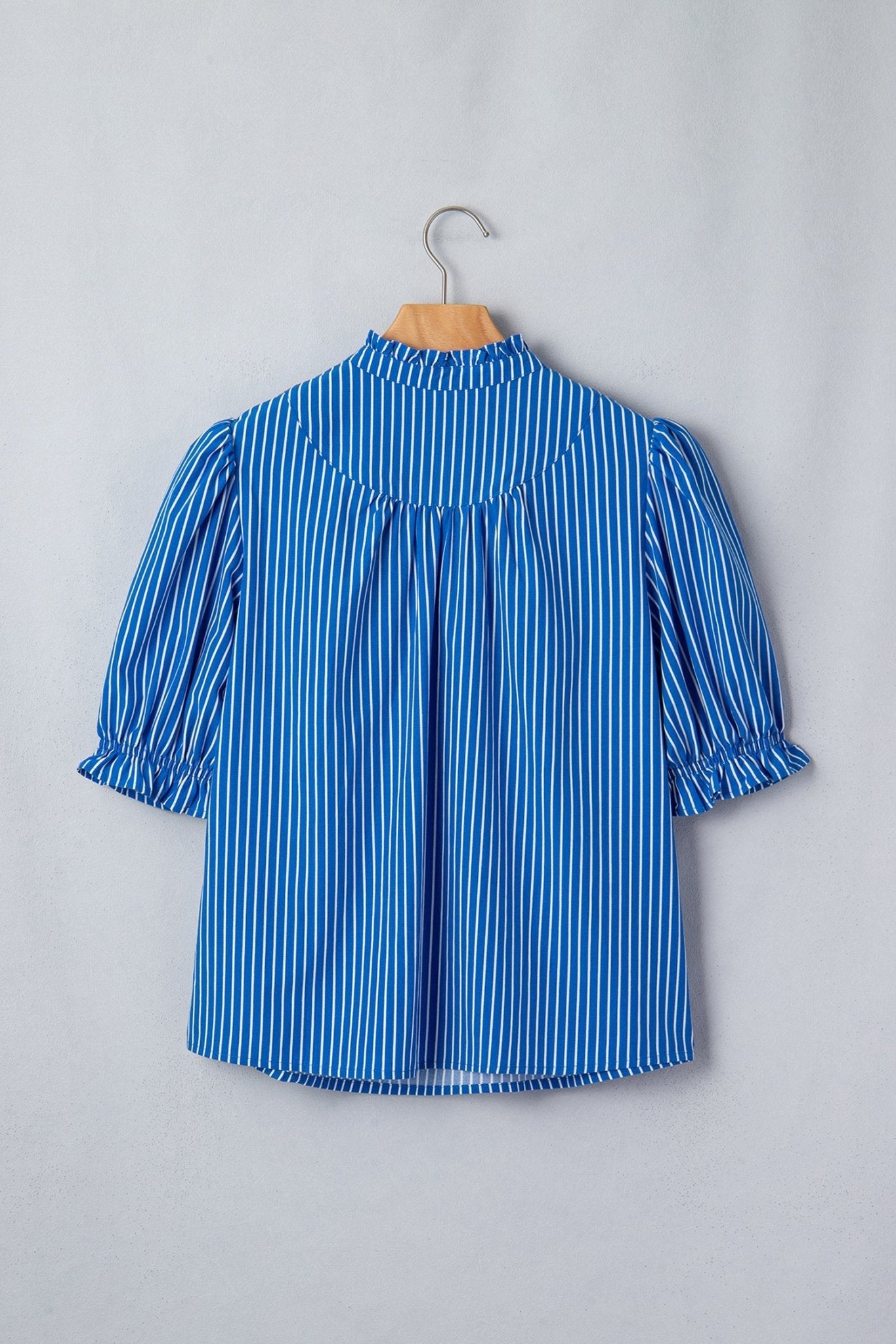 Stripe Ruffle Puff Sleeve Button Front Blouse - Rooted & Reckless Co.
