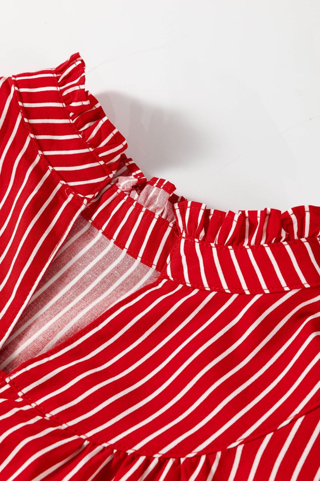 Stripe Ruffle Puff Sleeve Button Front Blouse - Rooted & Reckless Co.