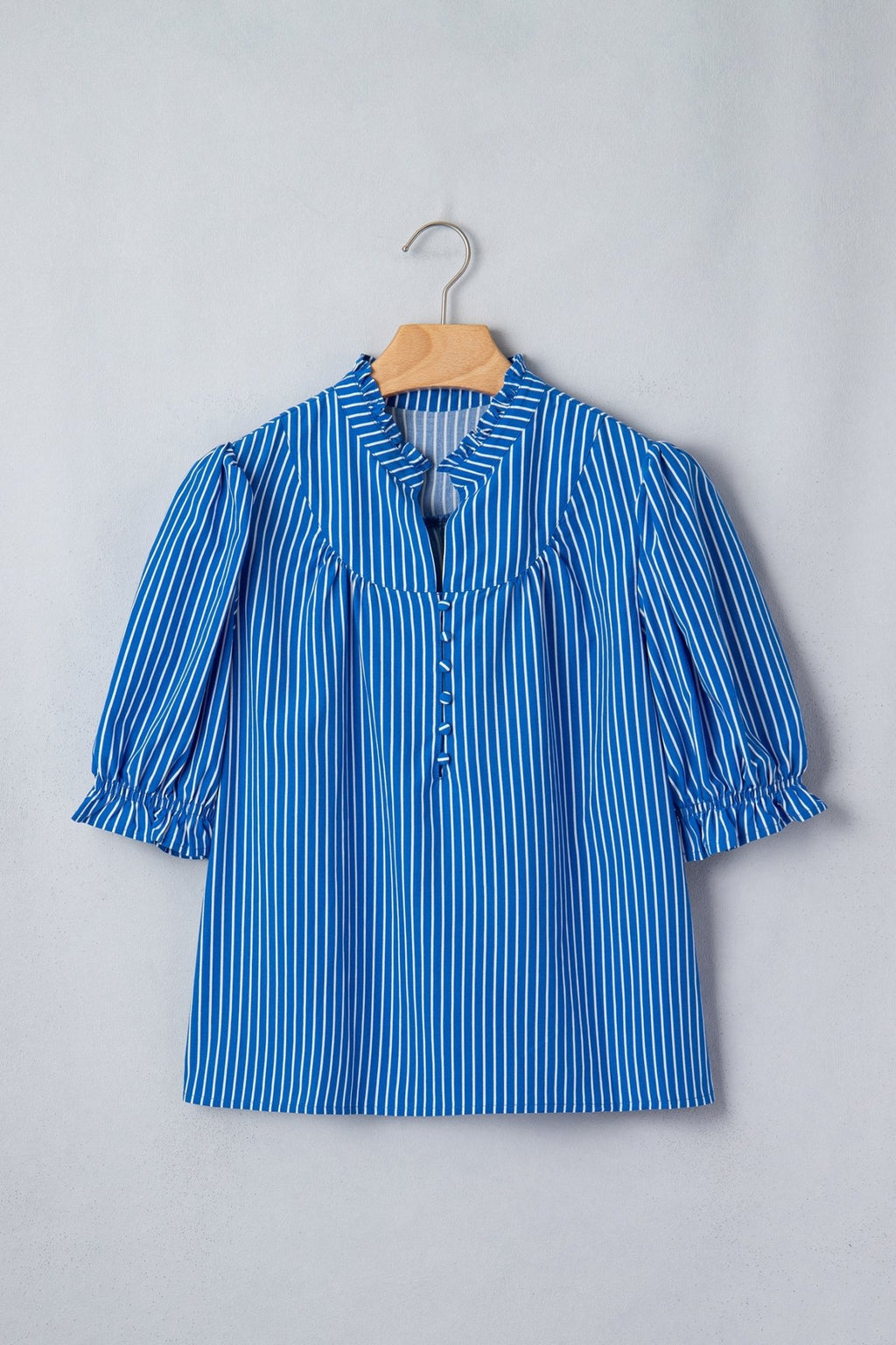 Stripe Ruffle Puff Sleeve Button Front Blouse - Rooted & Reckless Co.