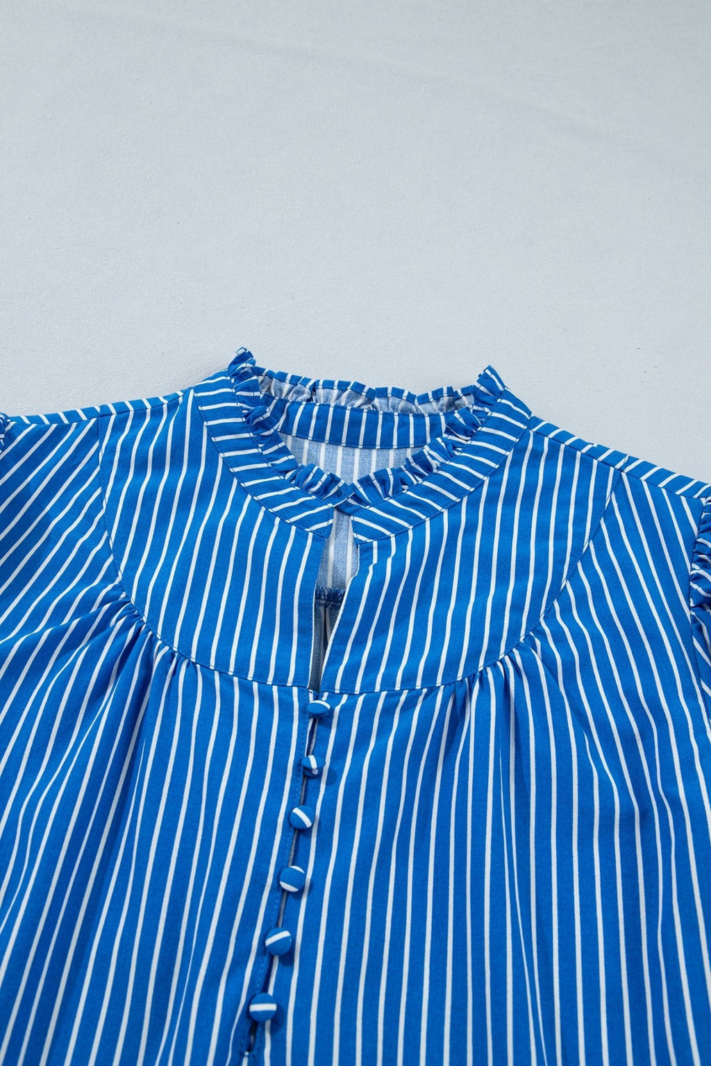 Stripe Ruffle Puff Sleeve Button Front Blouse - Rooted & Reckless Co.
