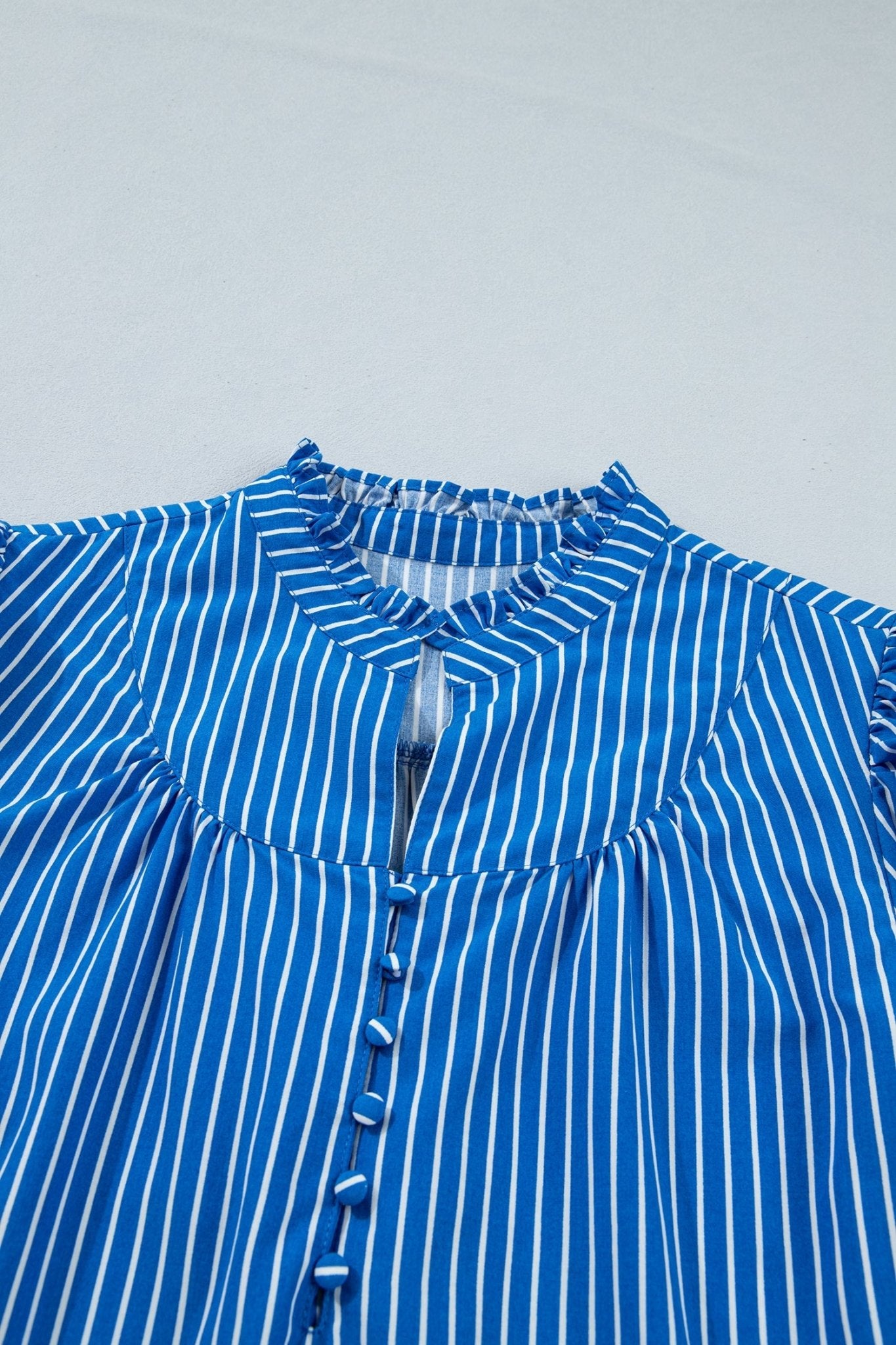 Stripe Ruffle Puff Sleeve Button Front Blouse - Rooted & Reckless Co.