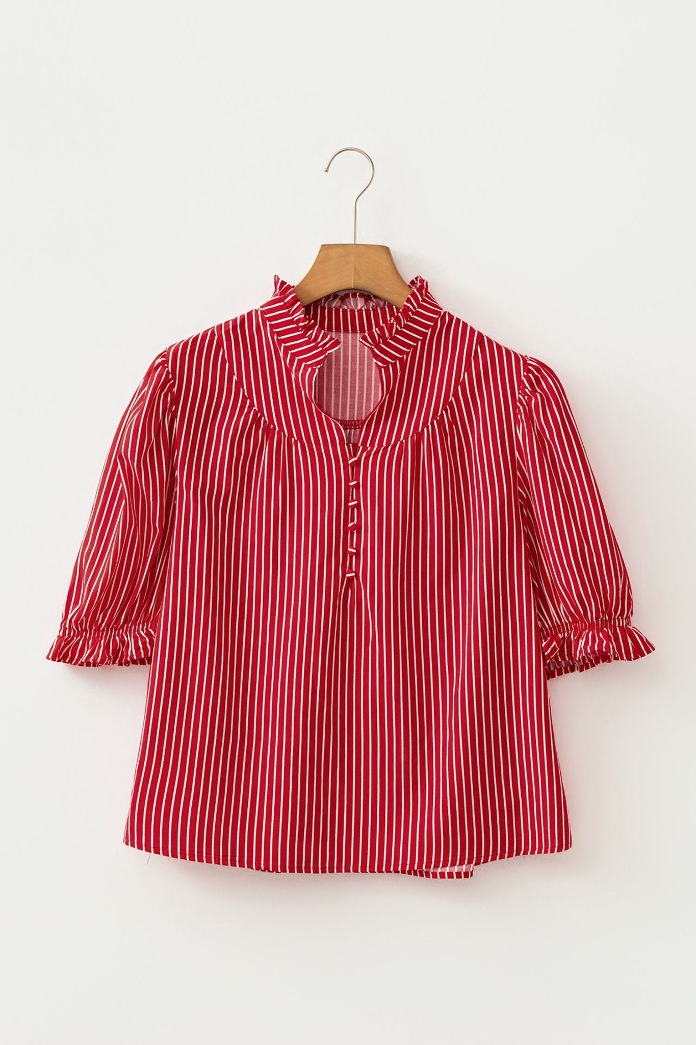 Stripe Ruffle Puff Sleeve Button Front Blouse - Rooted & Reckless Co.