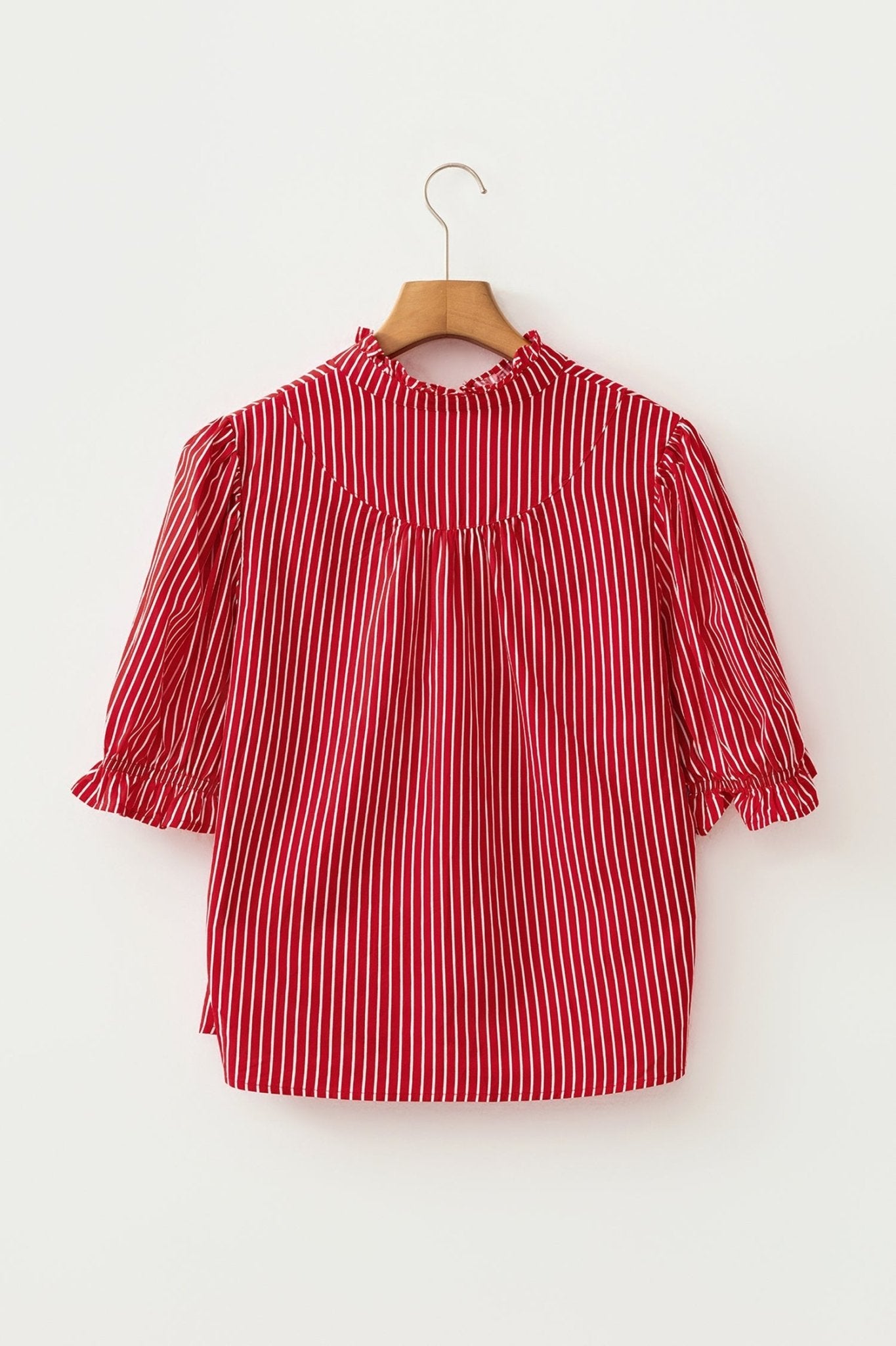 Stripe Ruffle Puff Sleeve Button Front Blouse - Rooted & Reckless Co.