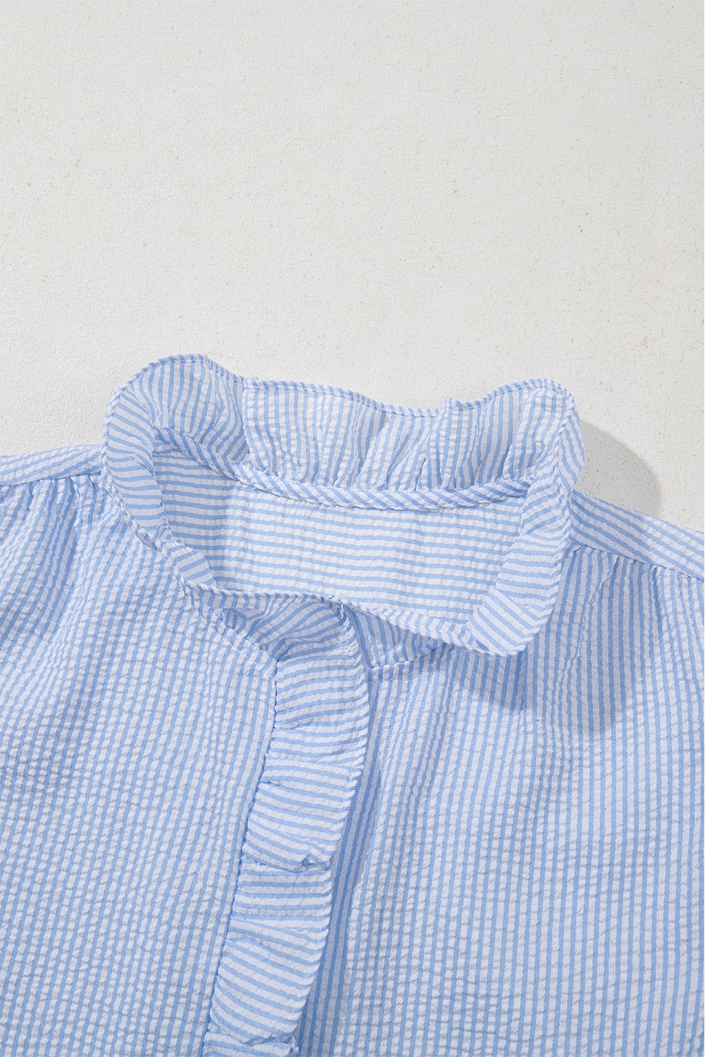 Stripe Ruffle Short Bubble Sleeve Loose Fit Shirt - Rooted & Reckless Co.