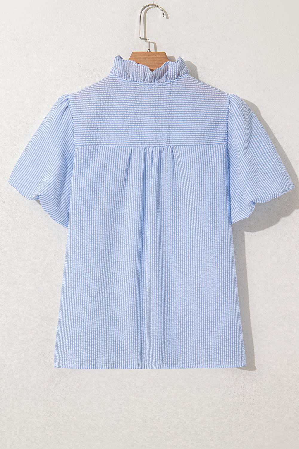 Stripe Ruffle Short Bubble Sleeve Loose Fit Shirt - Rooted & Reckless Co.