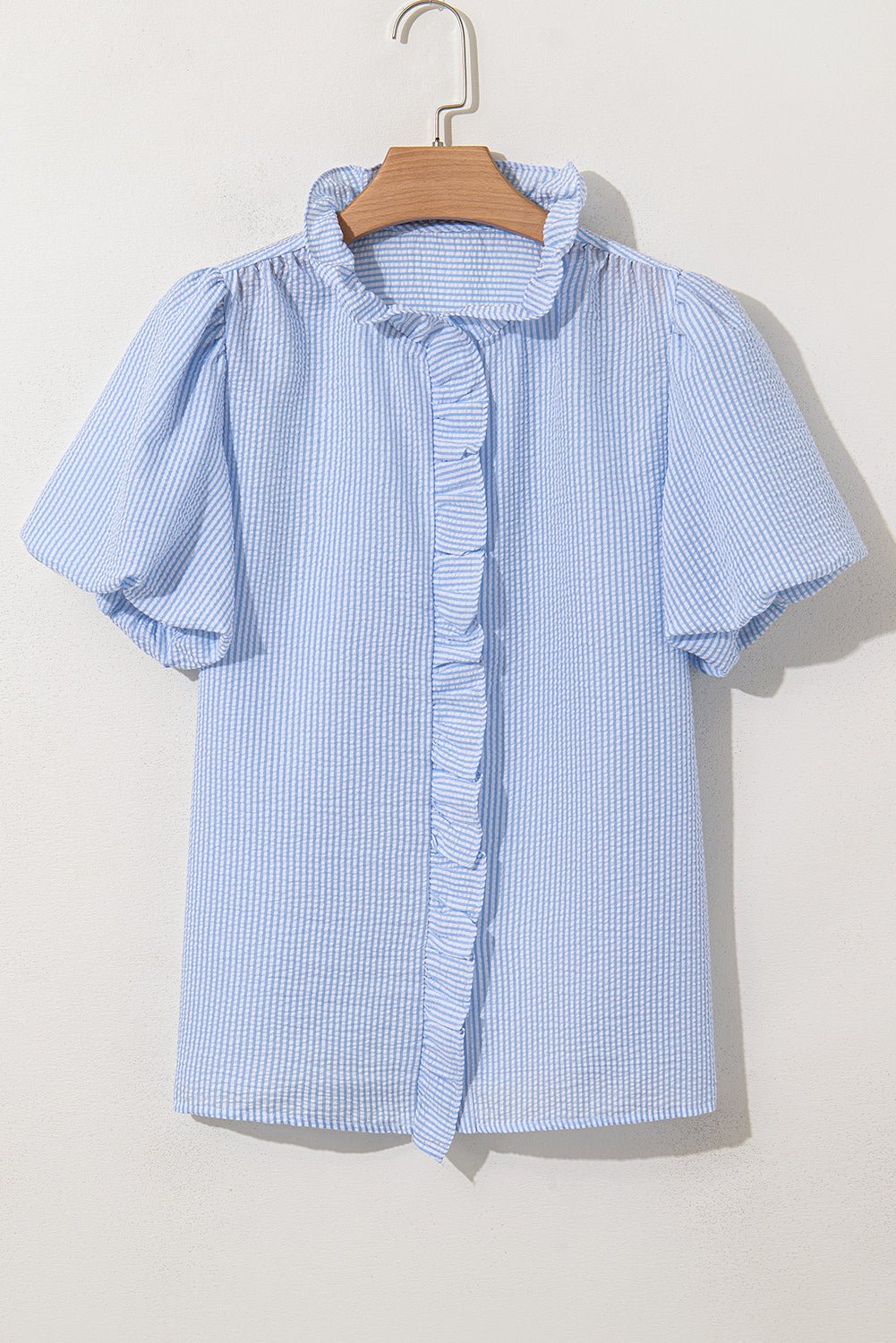Stripe Ruffle Short Bubble Sleeve Loose Fit Shirt - Rooted & Reckless Co.