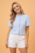 Stripe Ruffle Short Bubble Sleeve Loose Fit Shirt - Rooted & Reckless Co.
