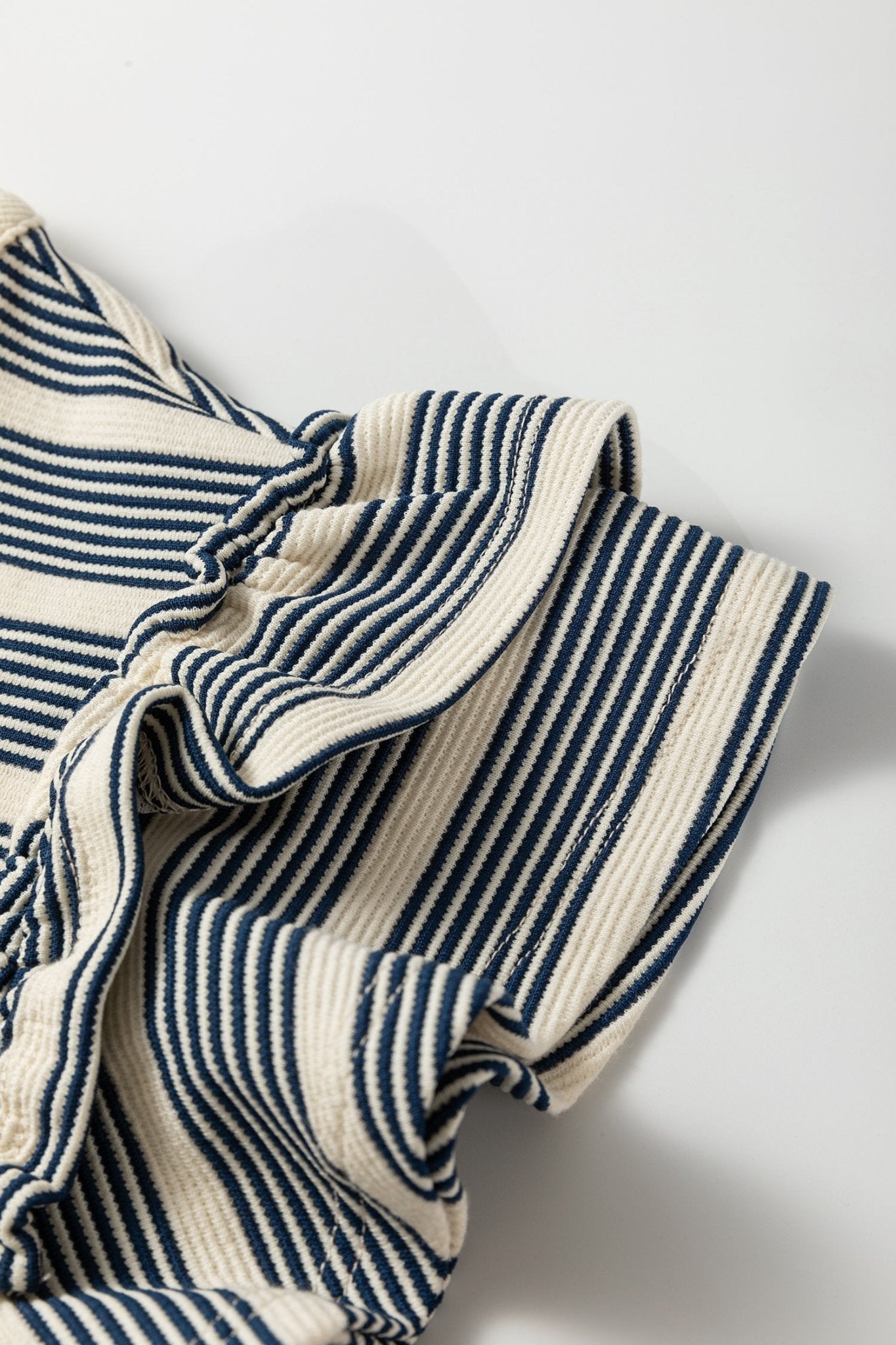 Stripe Ruffle Short Sleeve Contrast Trim Midi Dress - Rooted & Reckless Co.