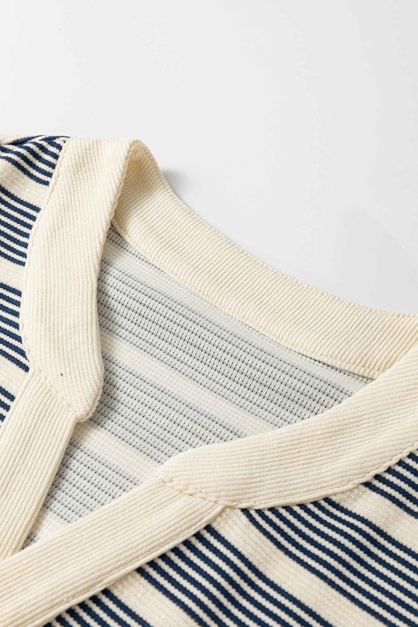 Stripe Ruffle Short Sleeve Contrast Trim Midi Dress - Rooted & Reckless Co.