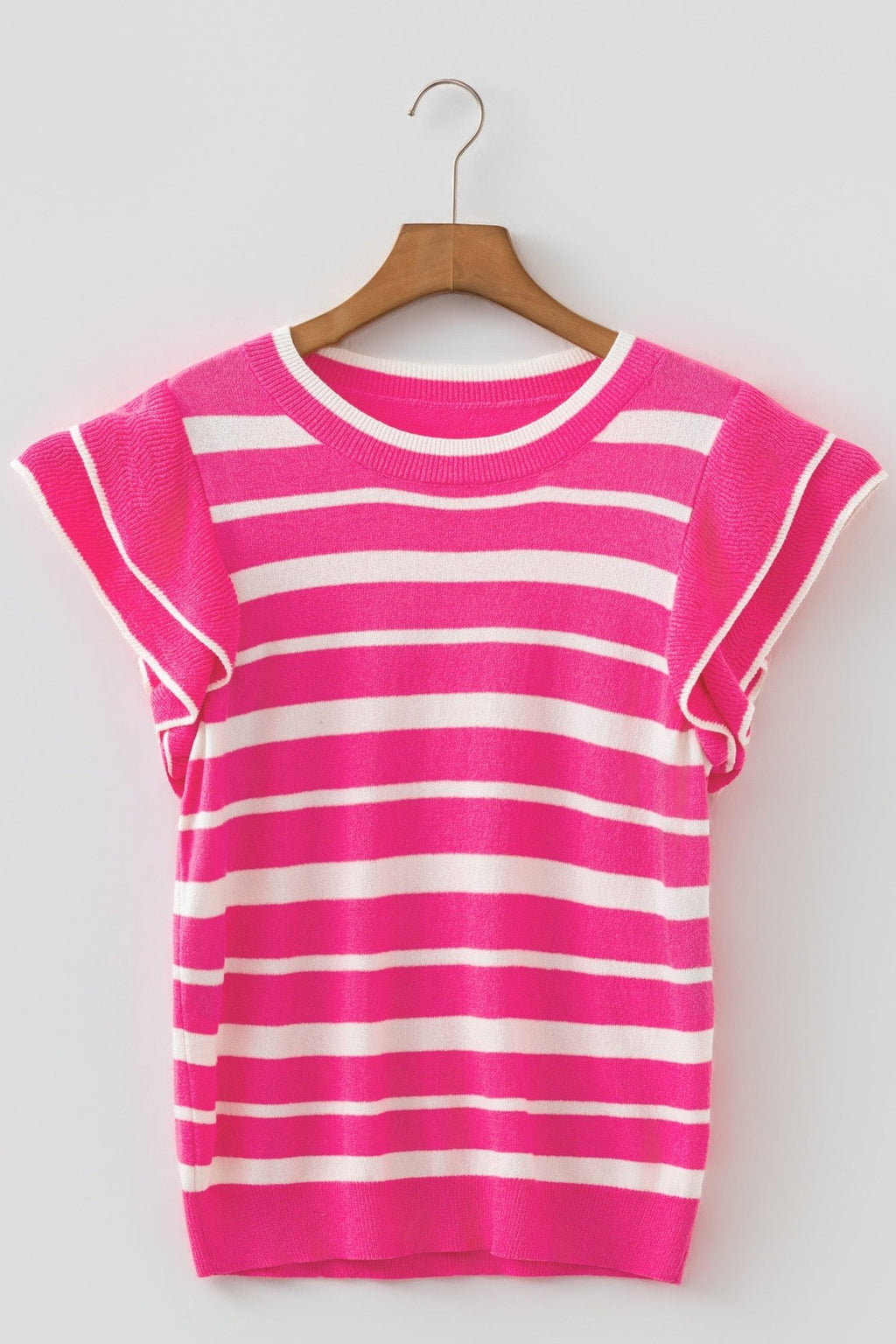 Stripe Ruffle Short Sleeve Knit Sweater - Rooted & Reckless Co.