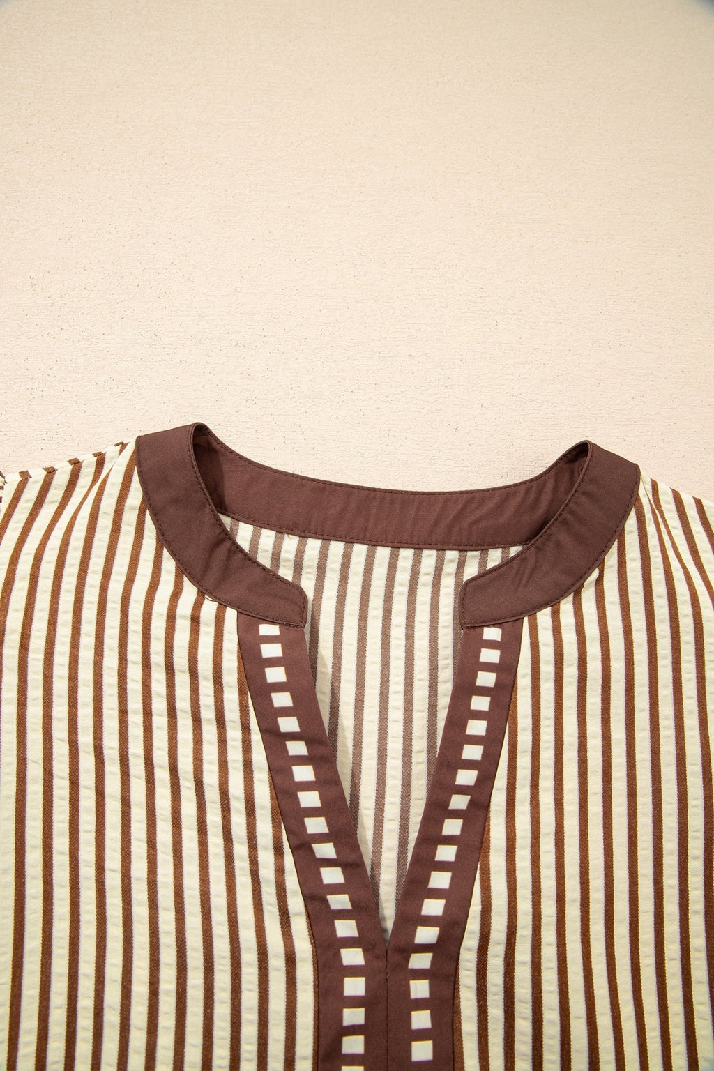 Stripe Ruffle Short Sleeve V-Neck Midi Dress - Rooted & Reckless Co.