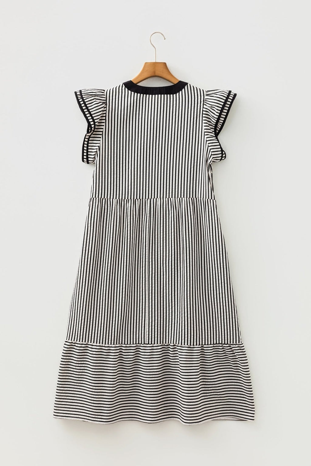 Stripe Ruffle Short Sleeve V-Neck Midi Dress - Rooted & Reckless Co.
