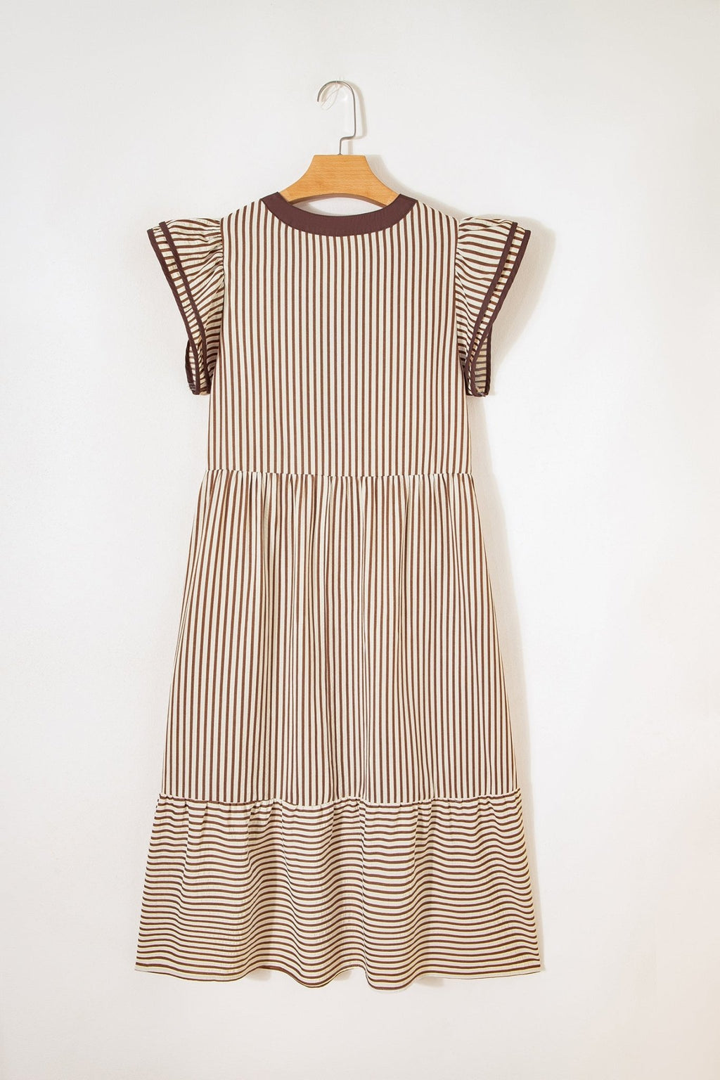 Stripe Ruffle Short Sleeve V-Neck Midi Dress - Rooted & Reckless Co.