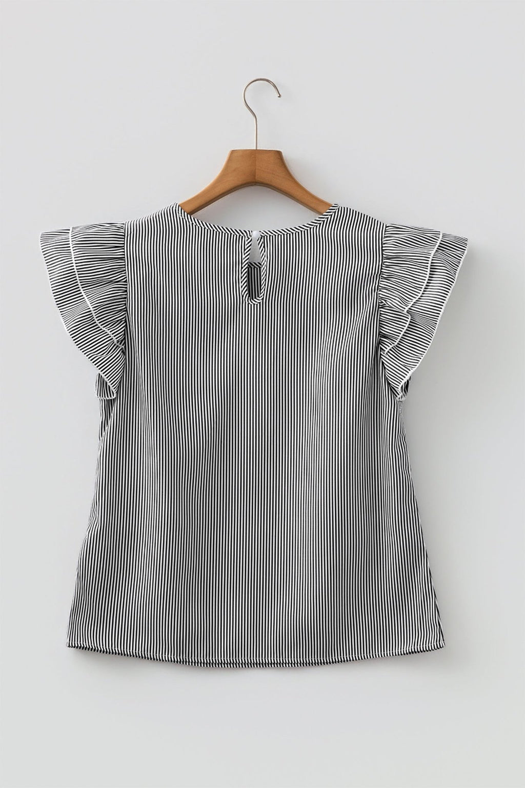 Stripe Ruffle Sleeve Round Neck Blouse - Rooted & Reckless Co.