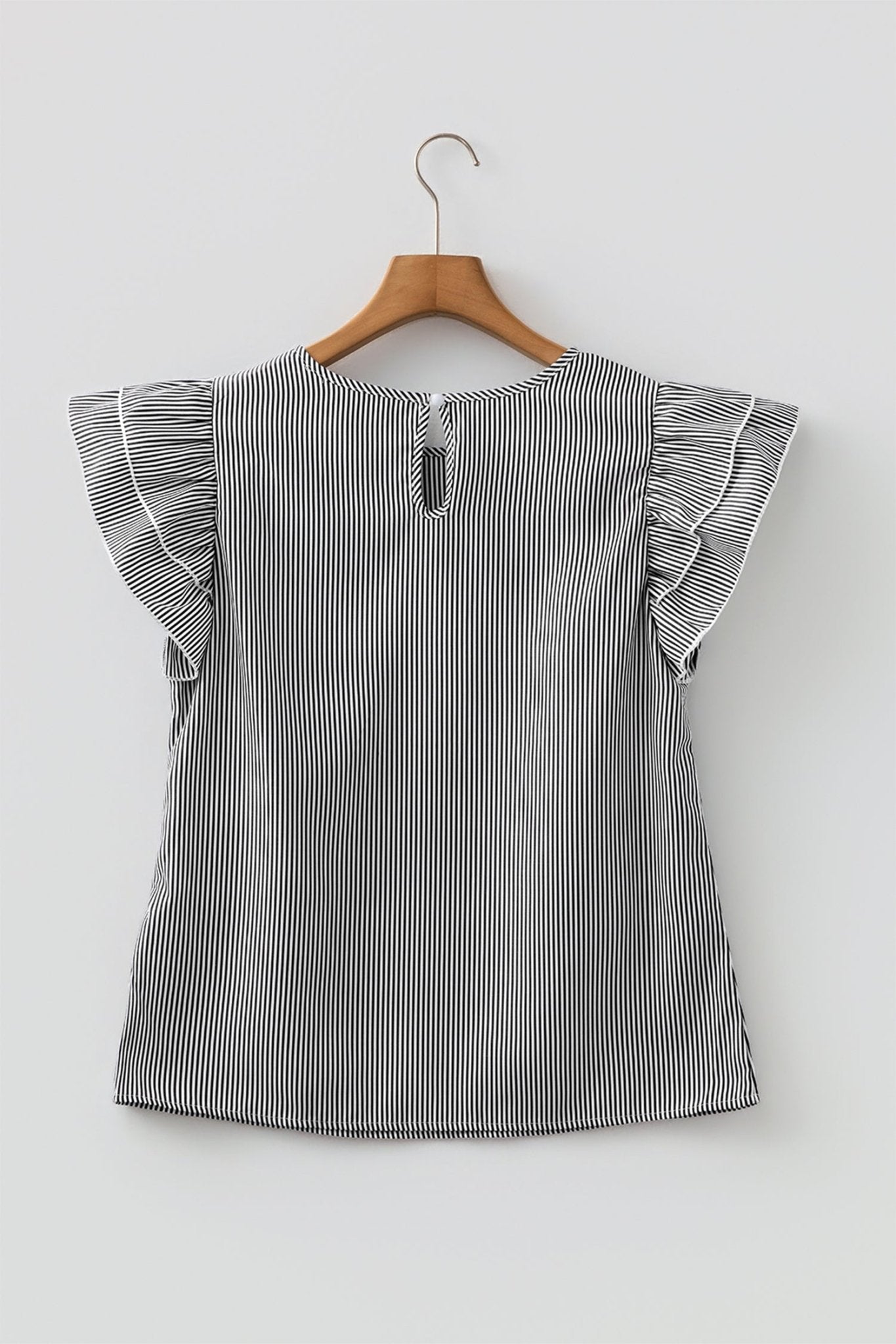 Stripe Ruffle Sleeve Round Neck Blouse - Rooted & Reckless Co.