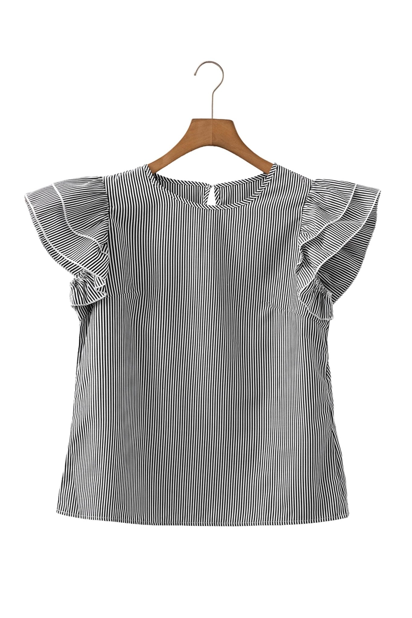 Stripe Ruffle Sleeve Round Neck Blouse - Rooted & Reckless Co.