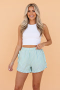 Stripe Ruffle Trim Elastic Waist Shorts - Rooted & Reckless Co.