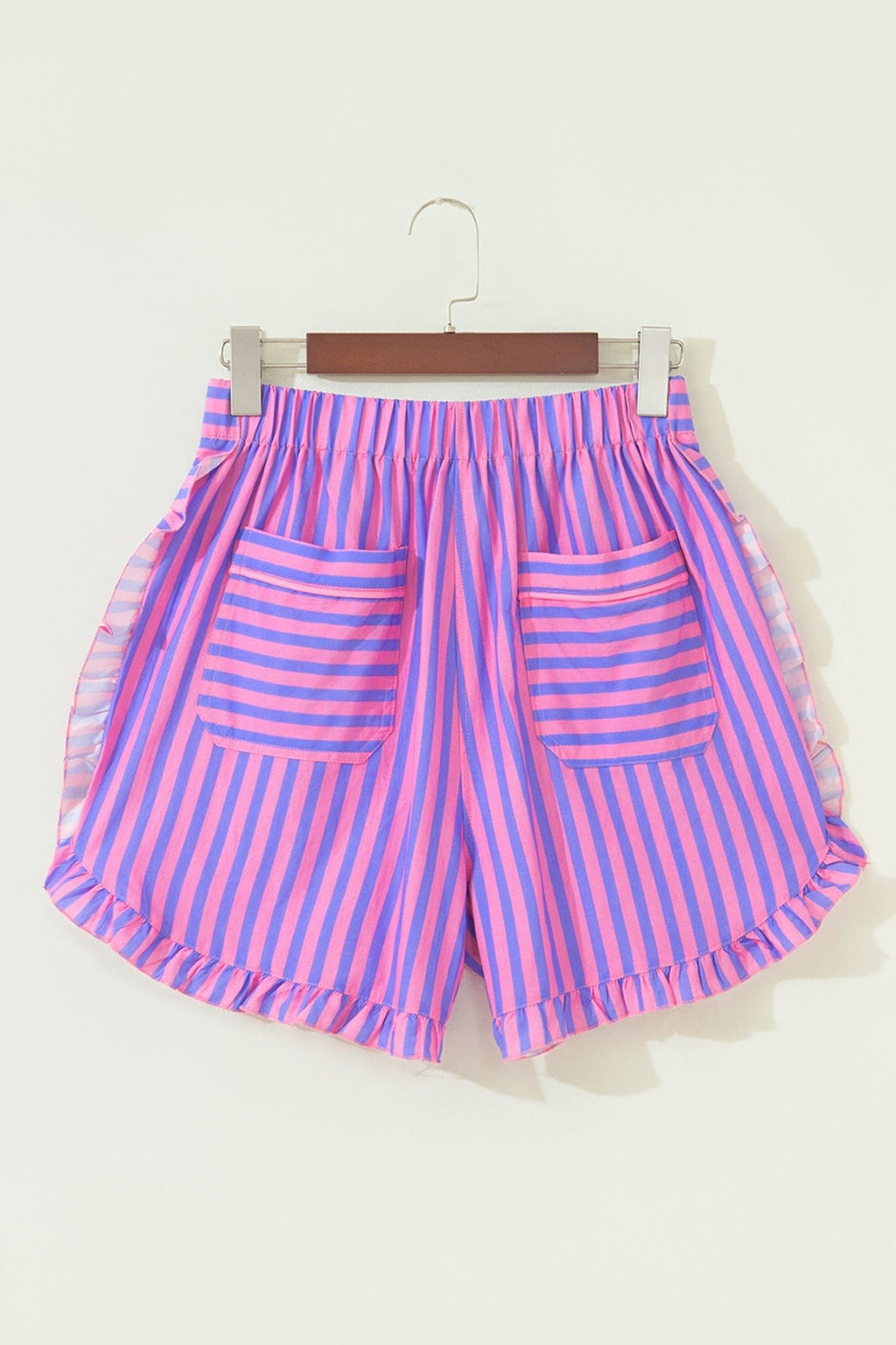 Stripe Ruffle Trim Elastic Waist Shorts - Rooted & Reckless Co.
