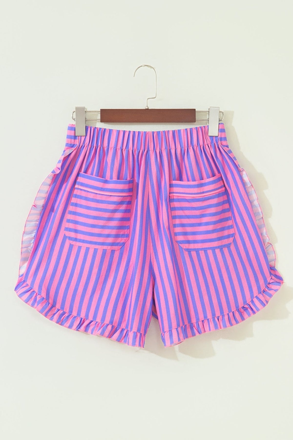 Stripe Ruffle Trim Elastic Waist Shorts - Rooted & Reckless Co.