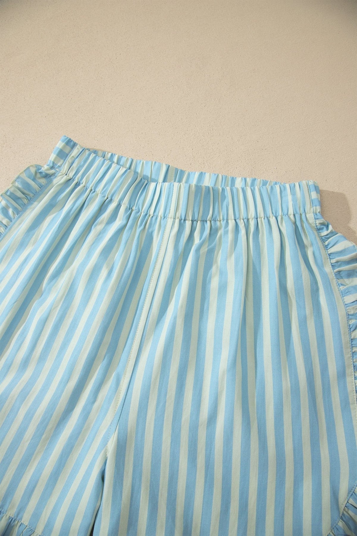 Stripe Ruffle Trim Elastic Waist Shorts - Rooted & Reckless Co.