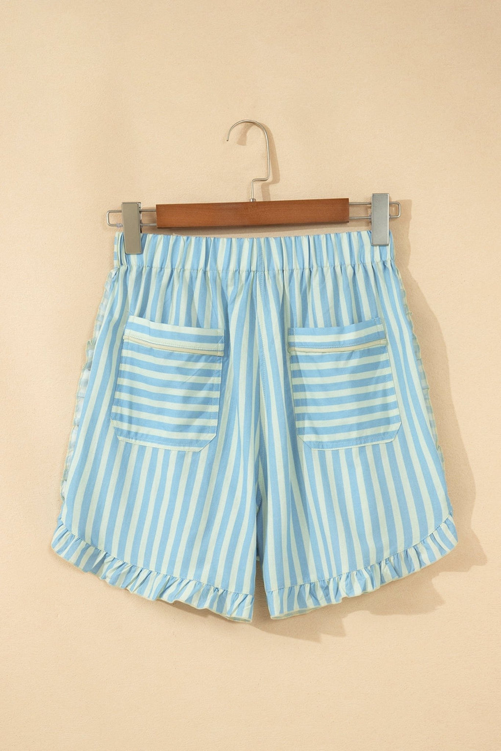 Stripe Ruffle Trim Elastic Waist Shorts - Rooted & Reckless Co.
