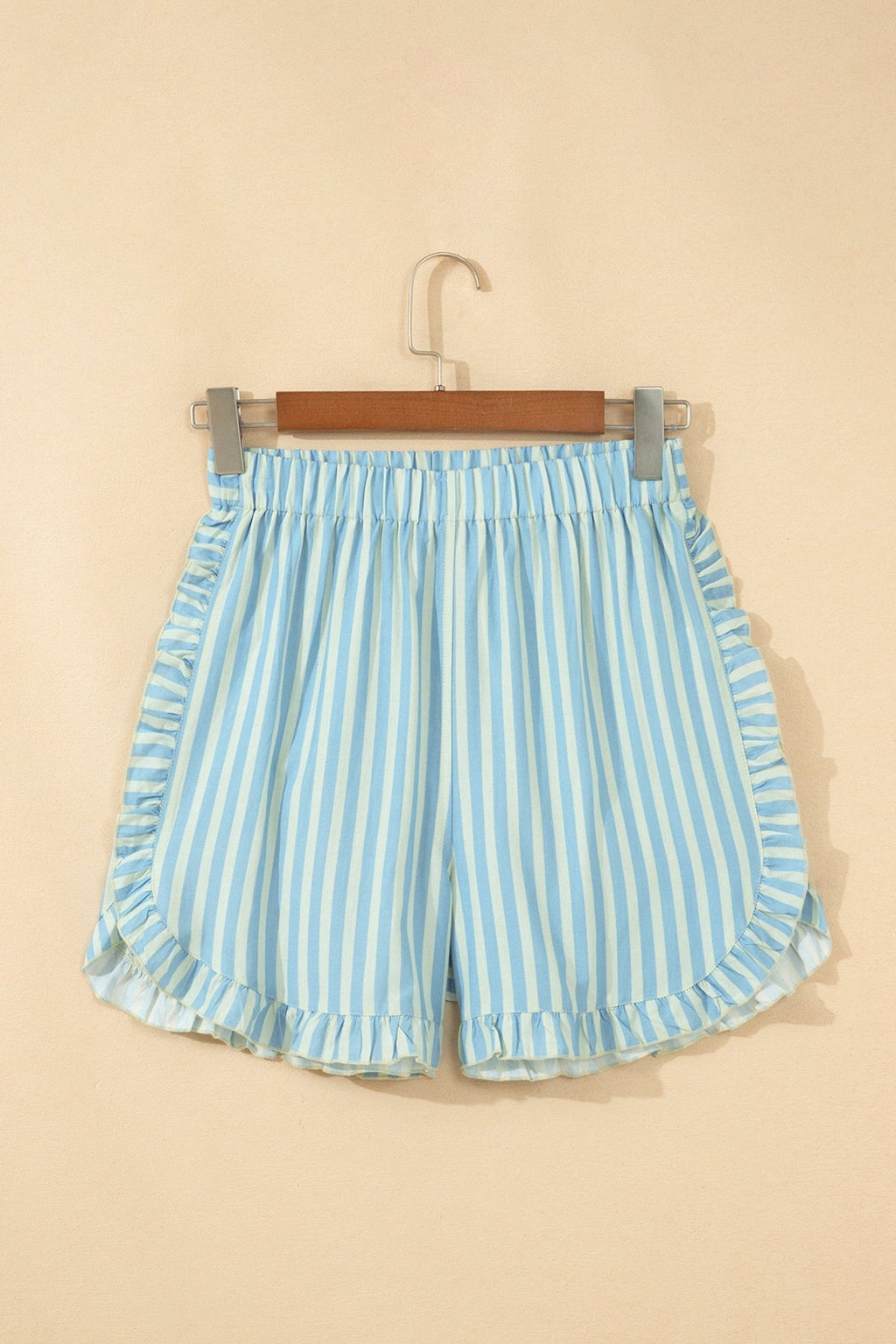 Stripe Ruffle Trim Elastic Waist Shorts - Rooted & Reckless Co.