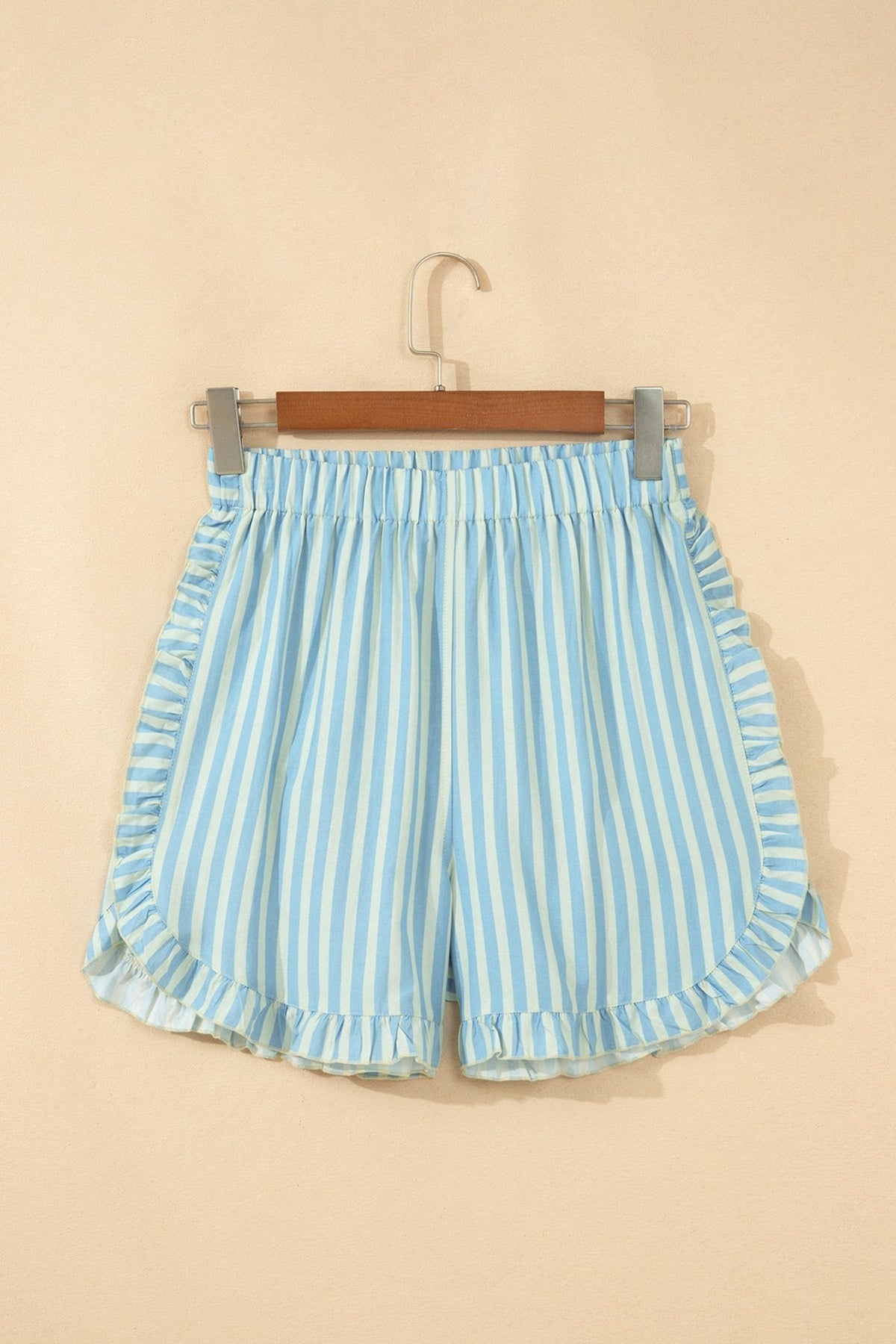 Stripe Ruffle Trim Elastic Waist Shorts - Rooted & Reckless Co.