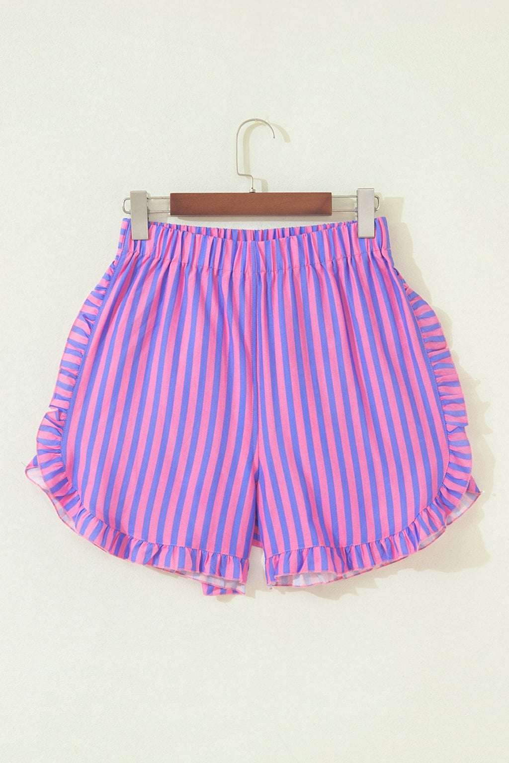 Stripe Ruffle Trim Elastic Waist Shorts - Rooted & Reckless Co.