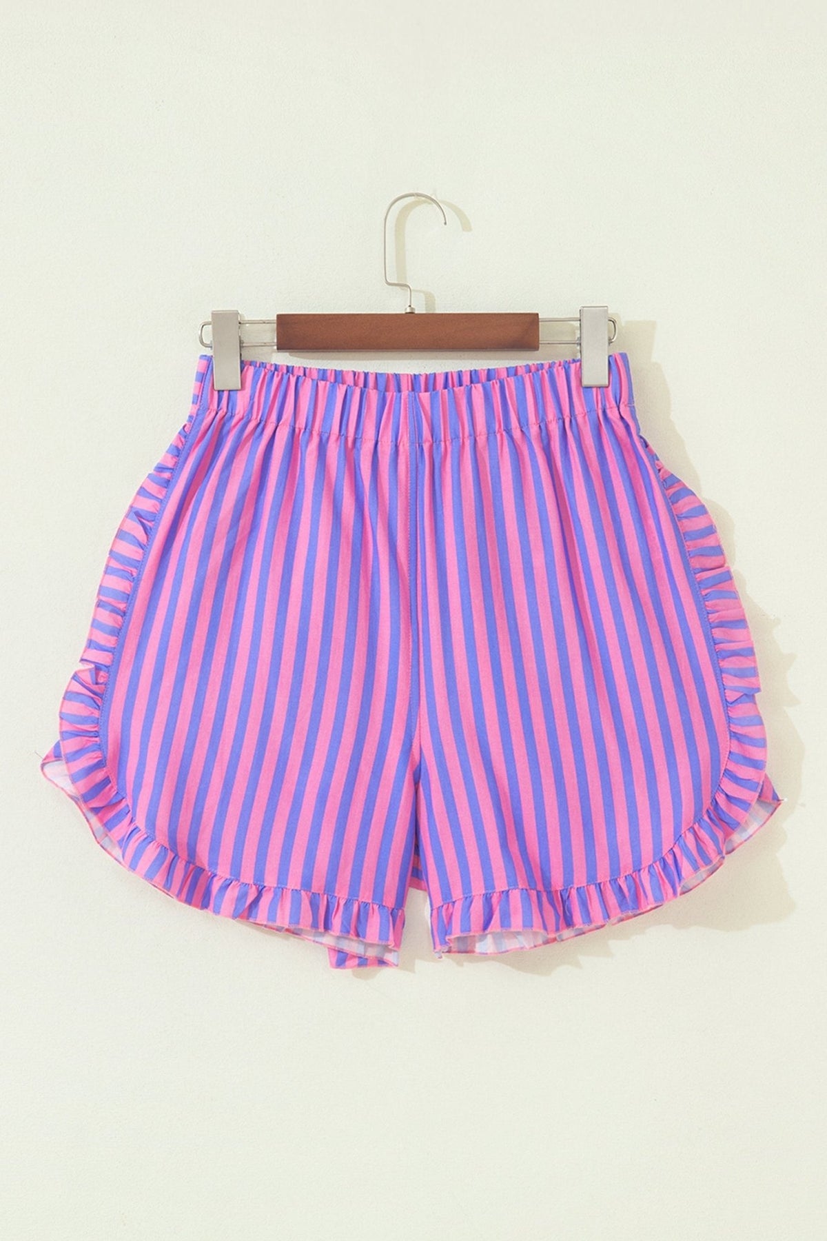 Stripe Ruffle Trim Elastic Waist Shorts - Rooted & Reckless Co.