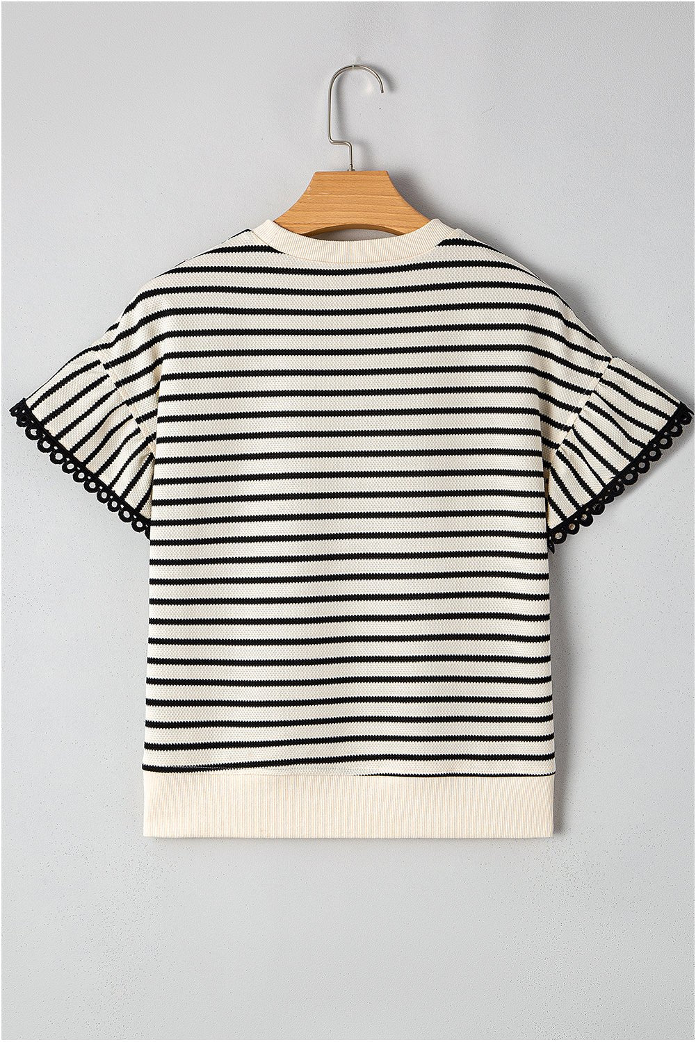Stripe Scallop Lace Trim Ruffle Short Sleeve Top - Rooted & Reckless Co.